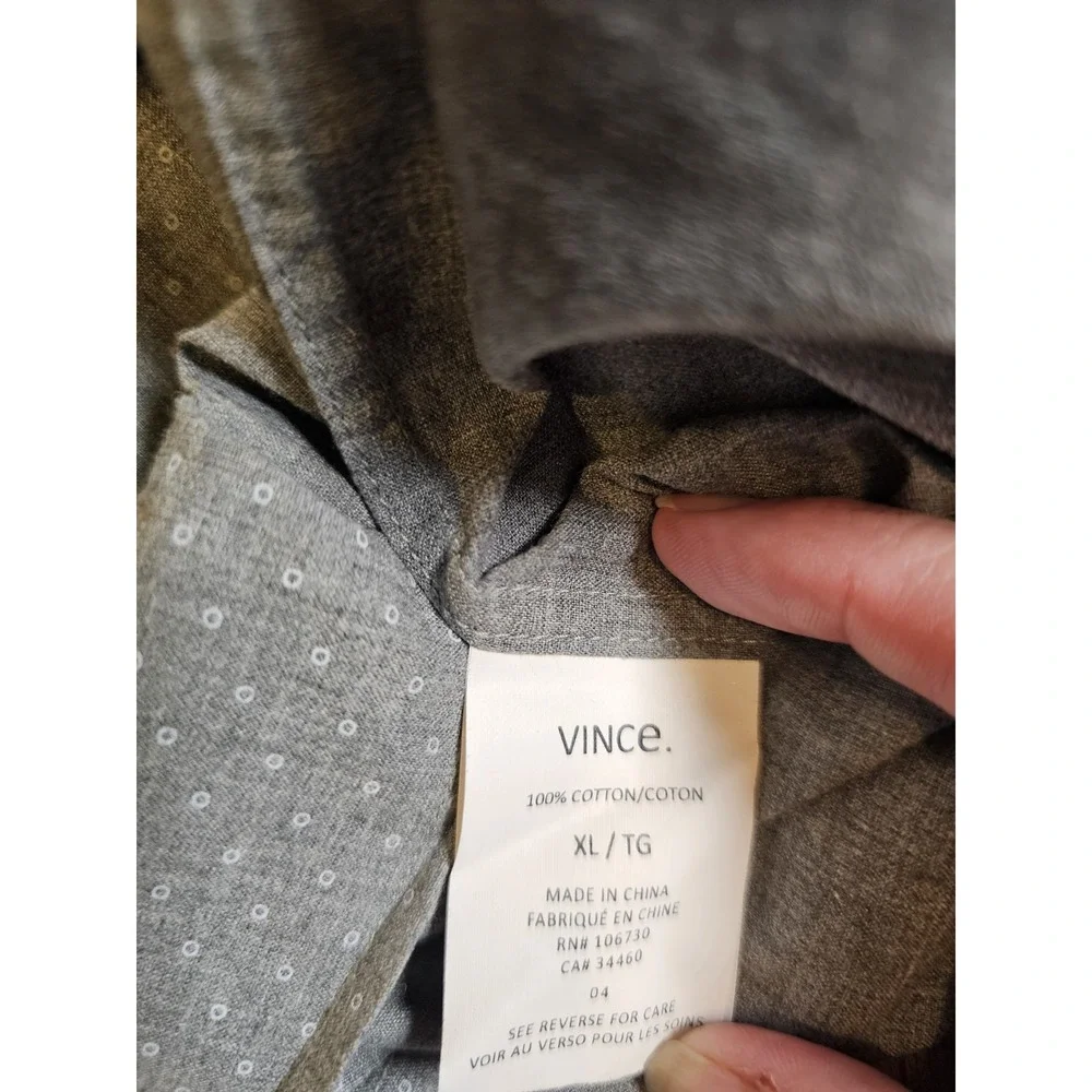 Vince Men's Gray Micro Dot Long Sleeve Button Front Shirt Size XL Work Going Out